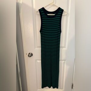 Banana Republic Green and Navy Blue Striped Maxi Dress